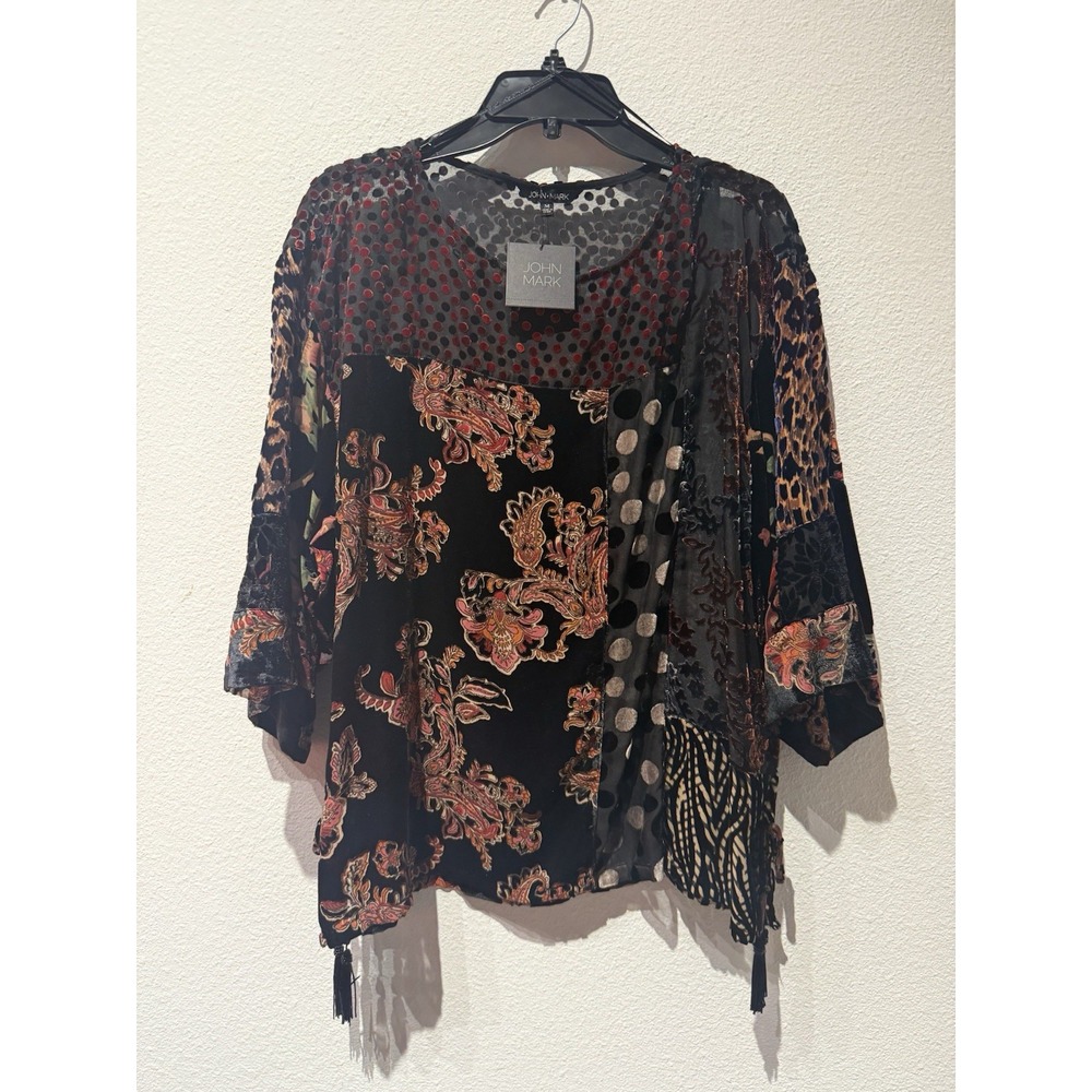 John Mark Blouse Size Med Paisley Black Burnout Velvet Whimsigoth Dark Fairy NWT
